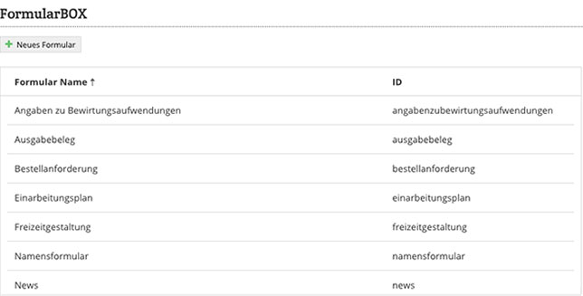 Formulare - FormularBOX Intranet Formulare Vorlagen Uebersicht