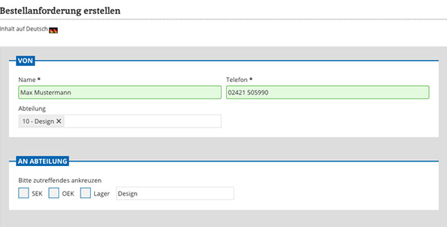 Intranet Formulare statischen Antrag erstellen