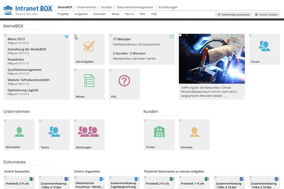 Erweiterungen Intranet Software DashboardBOX