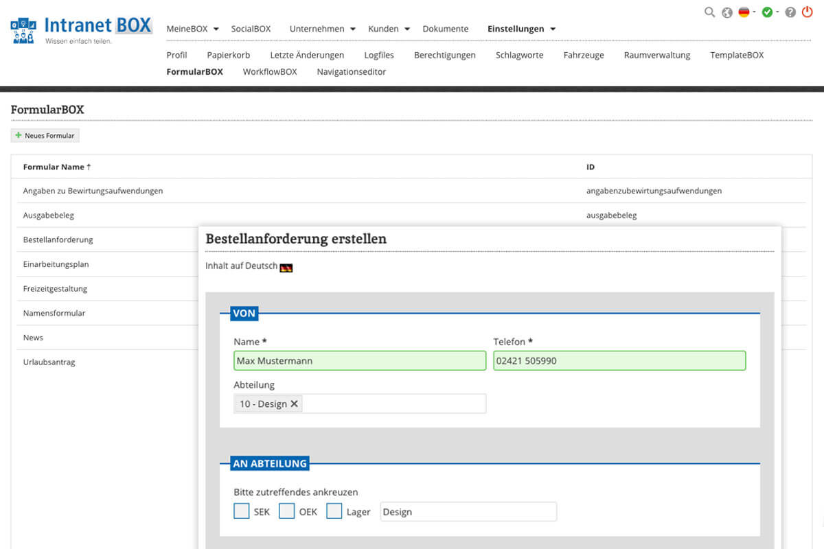 Intranet Software FormularBOX